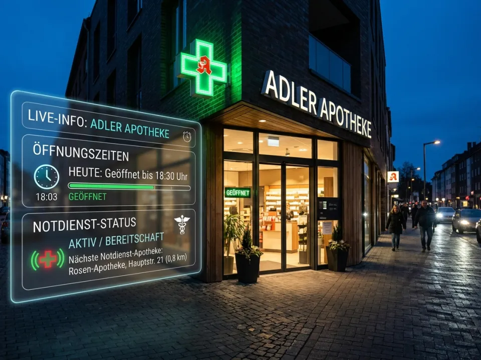 Ein beleuchtetes Tablet auf einem Ständer mit medizinischen Apps auf dem Bildschirm.